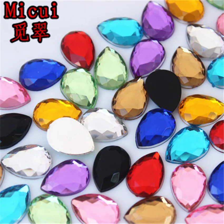 Micui 100 шт 10*14 мм хрустальные каплевидные стразы с плоской задней стороной акриловые Необычные Стразы для украшения одежды MC453 - Цвет: Mix color
