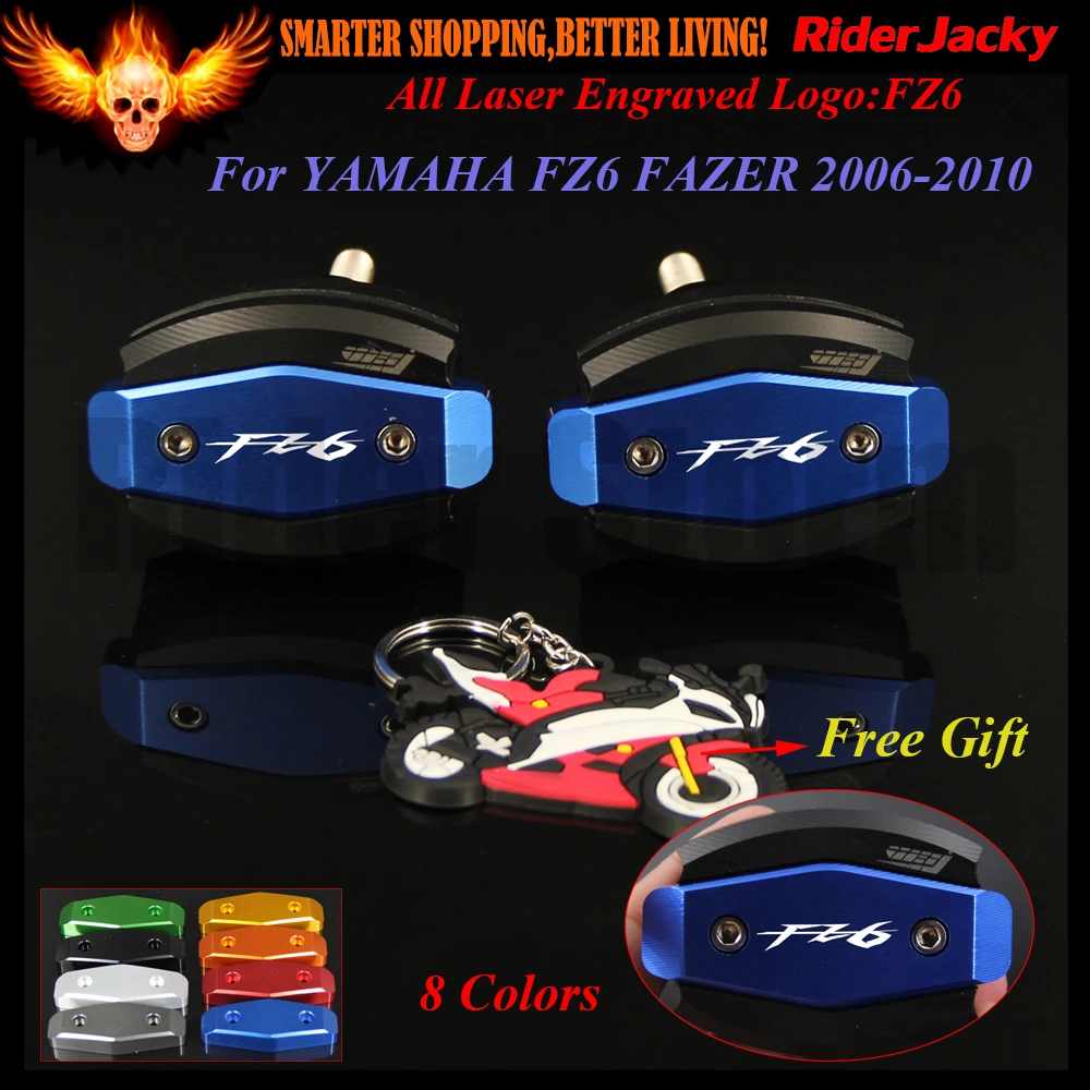 

!!!8 Colors Laser Logo FZ6 CNC Blue Motorcycle Frame Slider Anti Crash Protector For YAMAHA FZ6 FAZER 2006-2010 2007 2008 2009