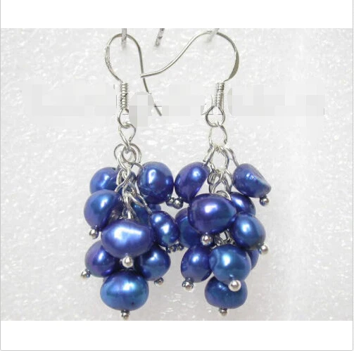 

00 FREE SHIPPING dGrape baroque blue pearls dangle earrings 925ss hook j7186