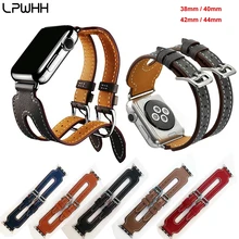 LPWHH Cow Genuine Leather Strap For Iwatch Band 38mm 42mm Double Pin Buckle For Apple Watchband 40mm 44mm Soft Wristwatch Straps