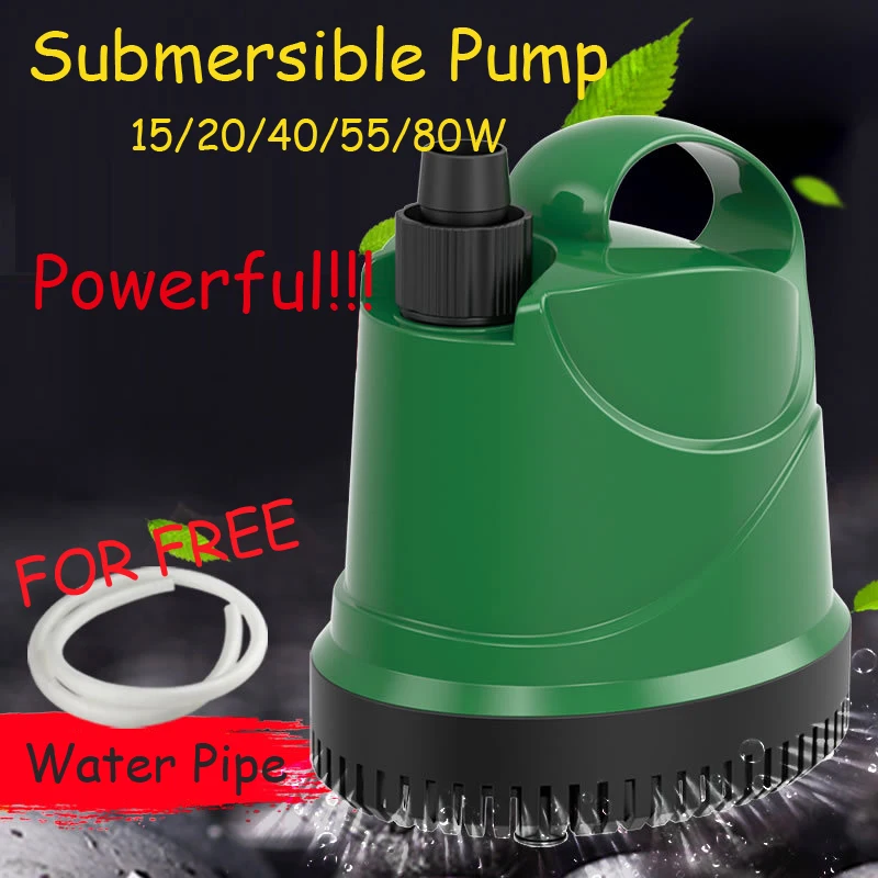 

15/20/40/55/80W New Water Pump Fish Tank Submersible Ultra-Quiet Pump Fountain Aquarium Pond Spout Feature Pump FREE Water Pipe