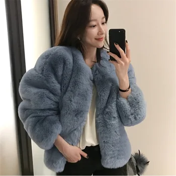 

Women fashion short plush Korean loose spring jackets 2018 ladies casual autumn female rabbit artificial fur coats Windbreaker