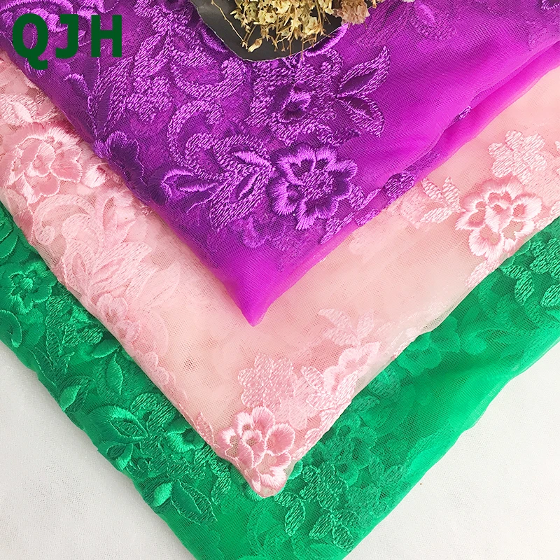

2018 High Quality Nigerian Lace Fabrics Polyester Silk Mesh Yarn Bottom Flowers Embroidery 3 Colors For Dress DIY Accessories