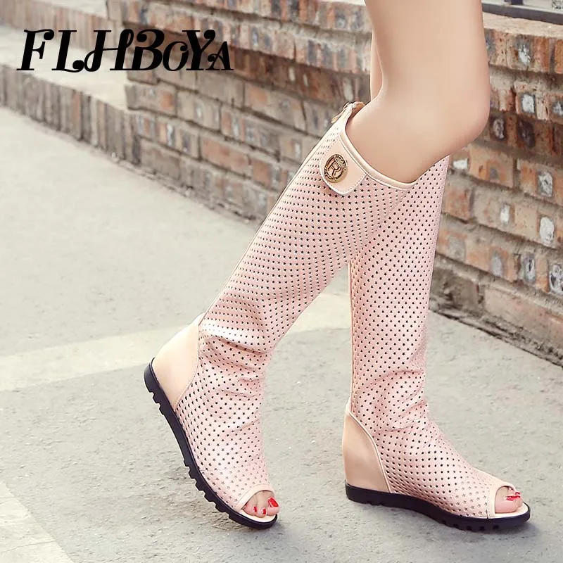 

2019 New Women Slim Low Square Heel Peep Toe Knee-high Boots For Ladies Autumn Winter Black White Zipper long Boot Woman Shoes
