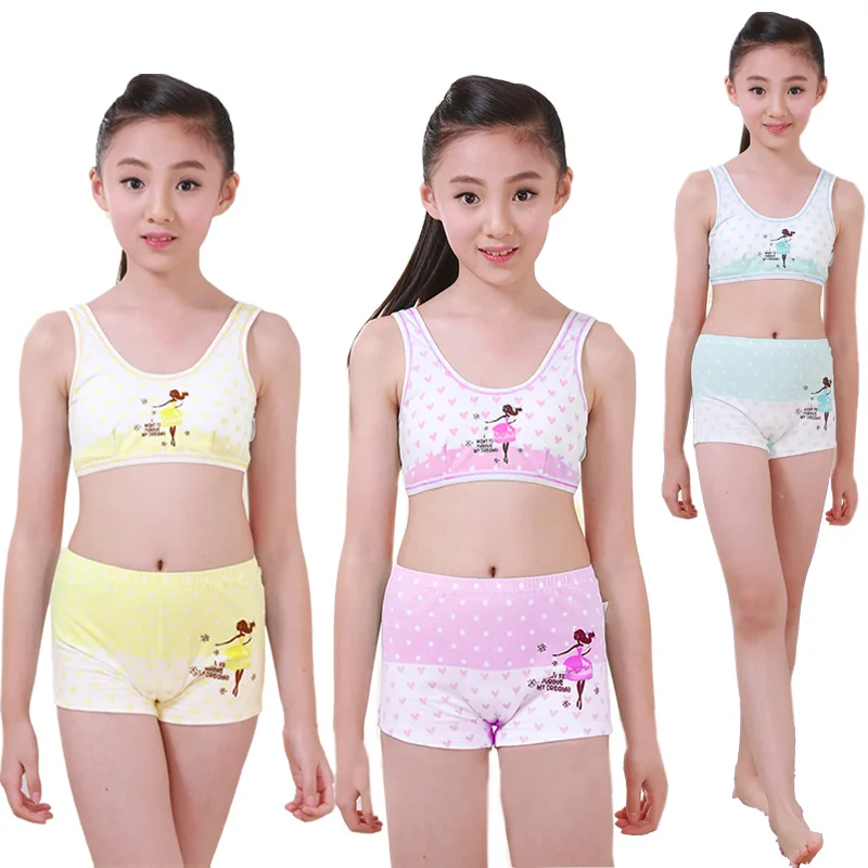 

Girls Cosy Undies Puberty Children Teenagers Student Sport Set Pretty Girl Cotton Underwear Set Training Bras Vest n Panty Boxer