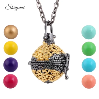 

10pcs/lot Gold Color Hollow Cage Locket Pendant Colorful Harmony Ball Angel Music Caller Chime Ball Necklace For Pregnant Woman
