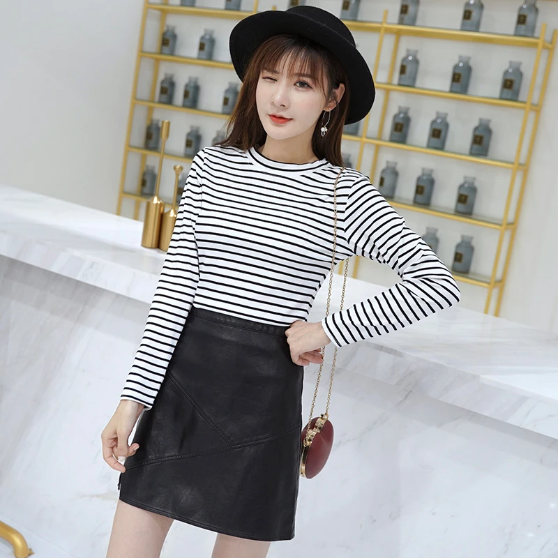 Women New Hot Sale Student T-shirt 2018 Korean Style Long Sleeve T Shirts Womens Fashion Harajuku Striped Female Slim Femme Lad