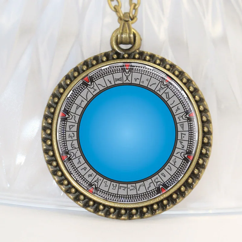 1 шт/партия винтажная голубая Вселенная Звездные ворота подвеска, ожерелье из кабошона Длинная черная цепочка массивное ожерелье для женщин и мужчин