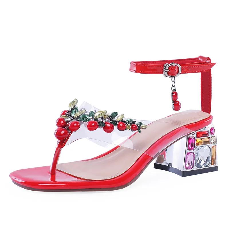 

ARQA Summer Coarse heel 5.5.CM color diamond Leather sandals square head Toe clamping purity color high heels women's shoes