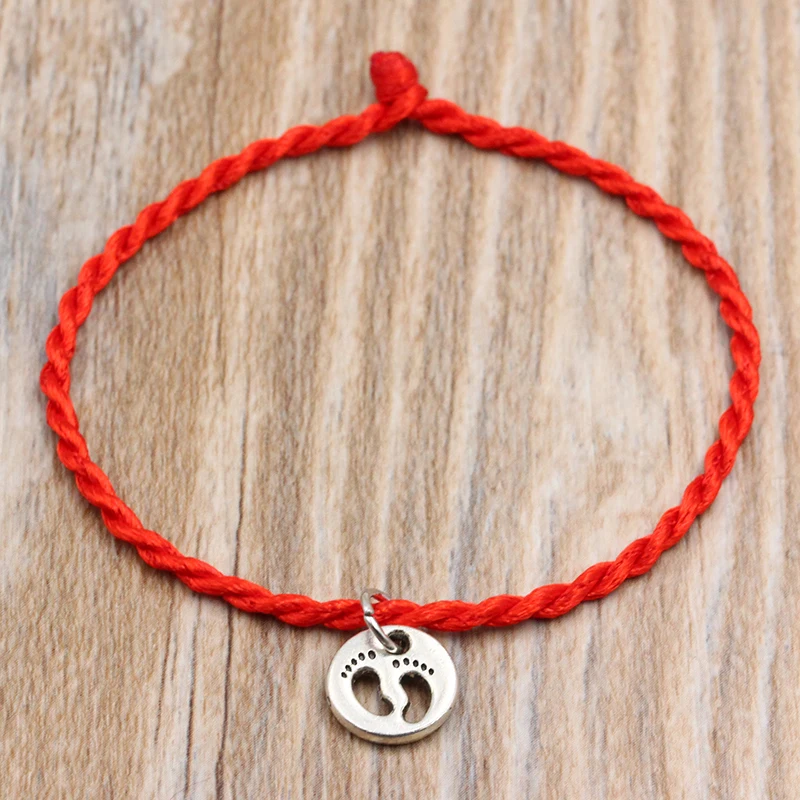 Шармы в форме следа ноги браслеты Красная Нить струнный браслет счастливый красный ручной работы веревочный браслет для женщин мужчин любовник пара ювелирных изделий - Окраска металла: Red