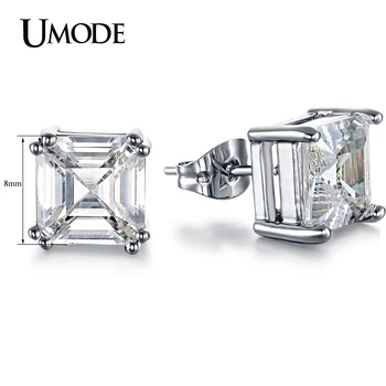 

UMODE Brand New Bijoux Femme White Gold Color 8mm 2.5ct Asscher Cut CZ Simulated Post Stud Earrings For Women Jewelry AUE0187B