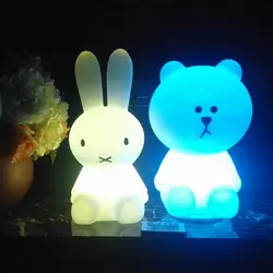 Красочные светодио дный кролик ночник медведь настольная лампа Перезаряжаемые Детские рождения детей Рождественский подарок животных
