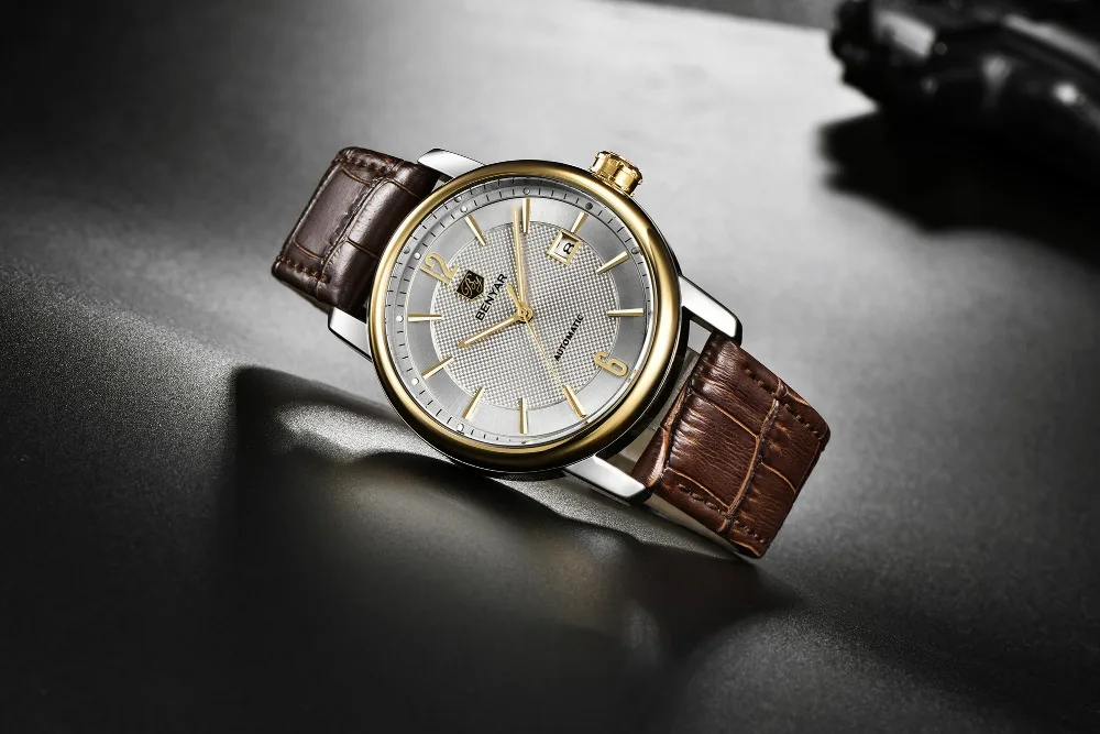 BENYAR 2020 New Fashion Top Luxury Brand Leather Watch Automatic Men Wristwatch Men Mechanical Steel Watches Relogio Masculino