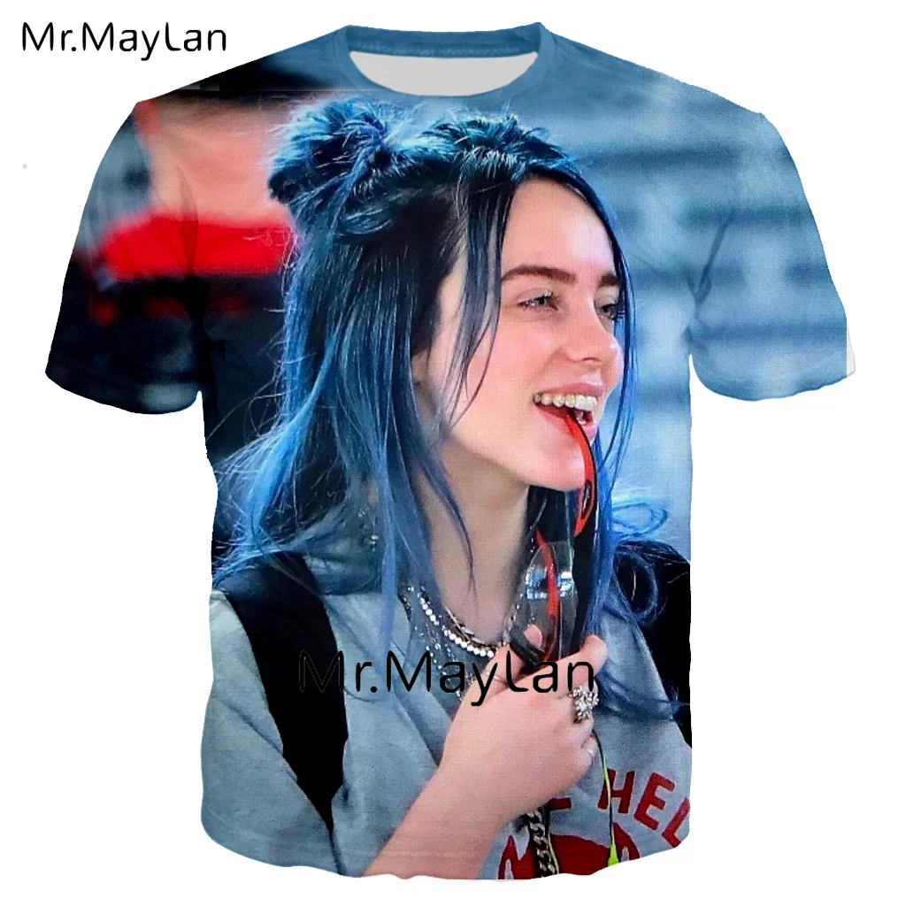 Певица Billie эйлиш океан средства ухода для век 3D мужская футболка с рисунком/wo для мужчин Забавный уличная футболки обувь девочек синяя