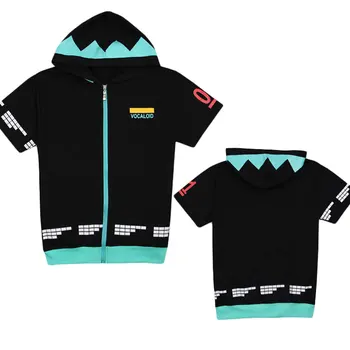 

Women Hoodies Anime Hatsune Miku Hooded Sweatshirt Short Sleeves Jersey Loose Hoodie Pocket Zip-Up Top Spring Autumn Winter Coat