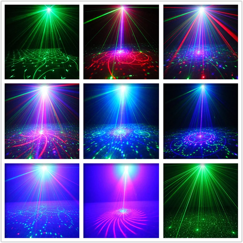 AUCD Mini Remote 4 Lens 20 Patterns RGB Laser Projector Lights & Blue LED Background Lamp Home Party Show Stage DJ Lighting SL80|Эффект
