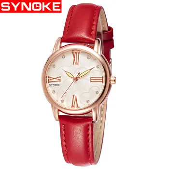 

SYNOKE Watches Women PU Leather Luminous Hands Quartz Wristwatch 30M Waterproof Ladies Diamond Clock Red relogio feminino #a