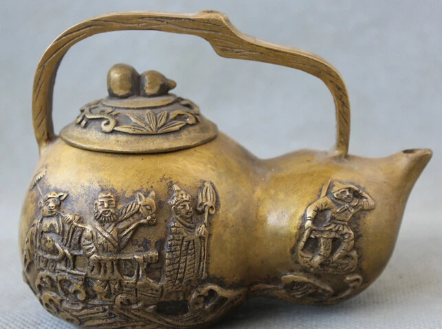

Old China Plalce Copper Journey to the West Calabash Handle Wine Tea Pot Flagon S0706