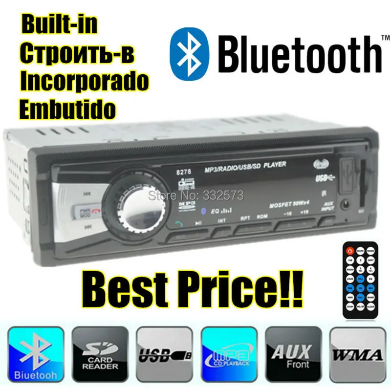 Авторадио радио кассета автомобильный радиоприемник проигрыватель плеер Поддержка Bluetooth MP3/FM/USB/1 Din/пульт дистанционного управления 12 V