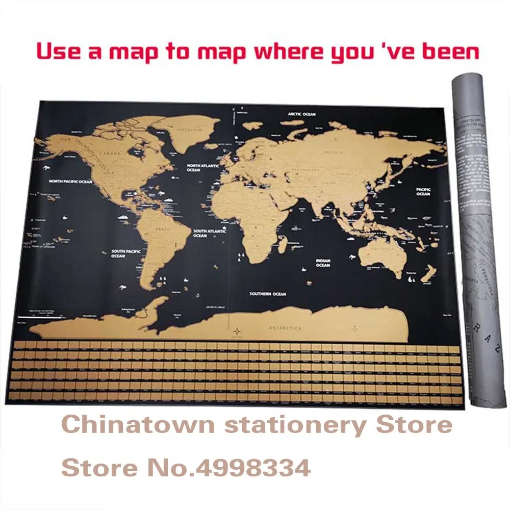 

Scratch Map Scratch Off World Travel Map Poster Copper Foil Personalized Journal Log Big Size with Cylinder Packing