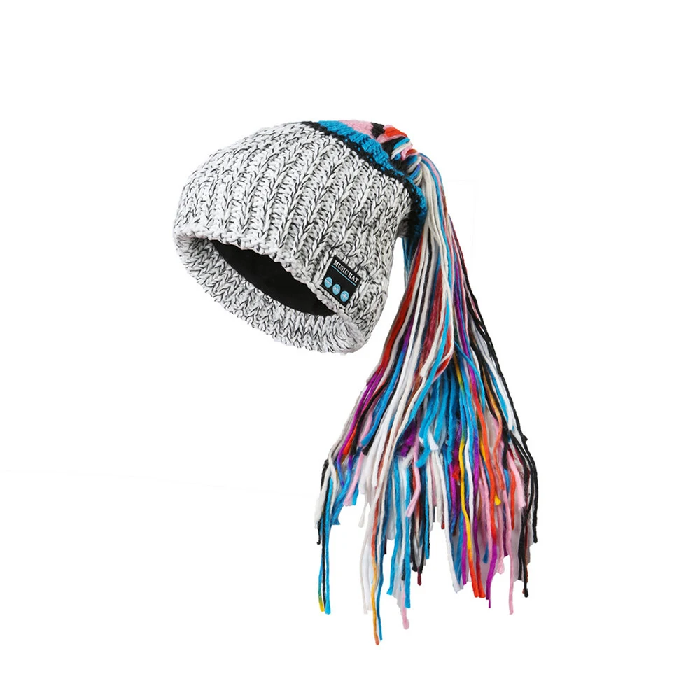 Ubit Спорт Смарт Bluetooth Беспроводной музыка earhones Мода длинная коса зимняя шапка вязаная стерео гарнитура наушники Шапки с микрофоном