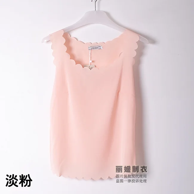 Женская футболка, модная, размера плюс, без рукавов, шифоновая, волнистая, свободная, на бретельках, джемпер, кружевная футболка, Vestidos HJY1001 - Цвет: Розовый