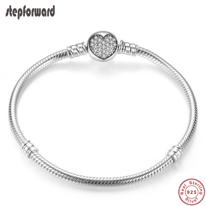 Популярные хорошее качество 925 пробы серебро моменты серебро браслет со сверкающими зажим-сердце роскошный браслет "сделай сам" для изготовления ювелирных изделий