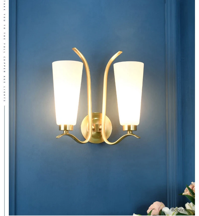 American Style Double Heads Copper H35cm Wall Lamp Bedroom Bedside Lamp Simple Nordic Wall Lights For Living Room Restaurant Hotel (2)