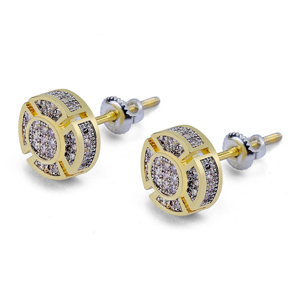 

Hip Hop Stud Earring Male Gold Color Copper round Earrings for Men Micro Pave CZ Stone Bling Ice Out Rock Jewelry