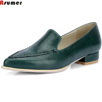 

ASUMER Blackish green purple fashion pointed toe shallow casual flat shoes woman square heel women flats plus size 34-46
