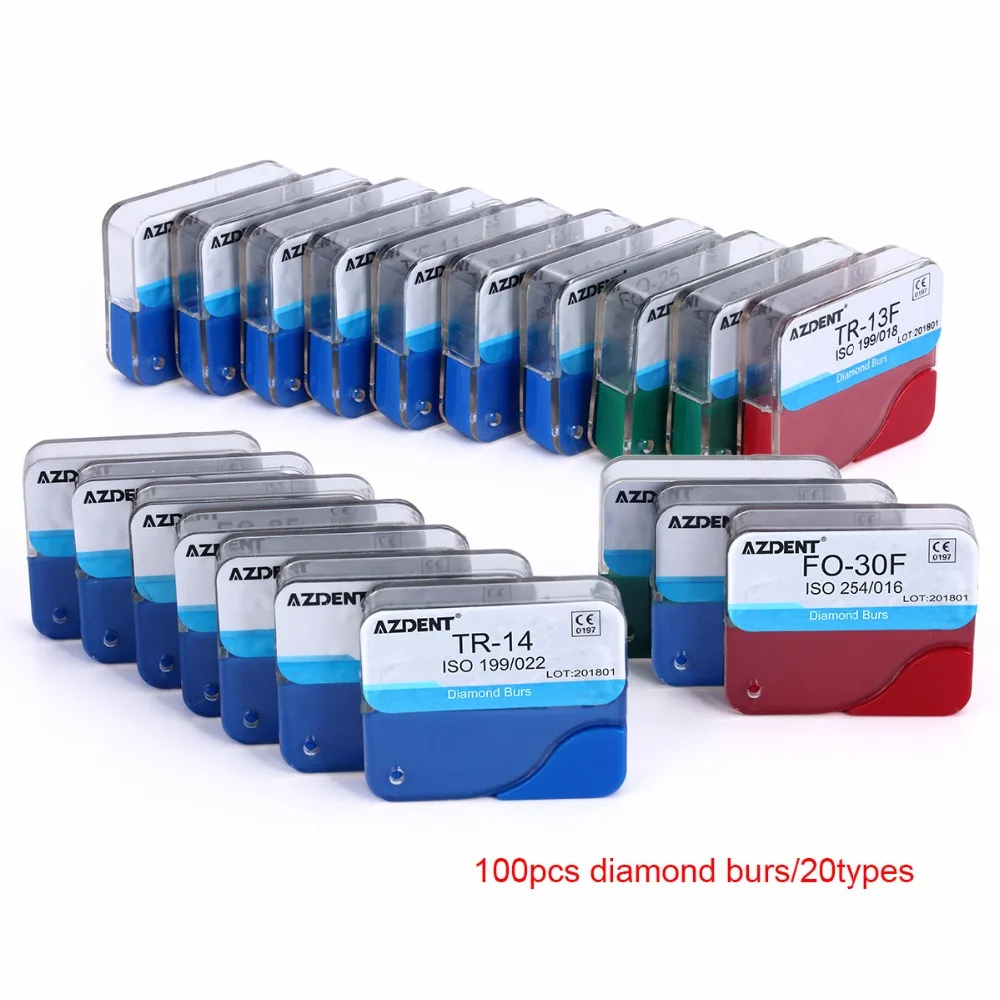 Beste 100 pcs 20 dozen Dental Diamond Burs voor Hoge Snelheid Handstuk Medium Tandarts Gereedschap Tanden Whitening Matreial Dental Lab gereedschap