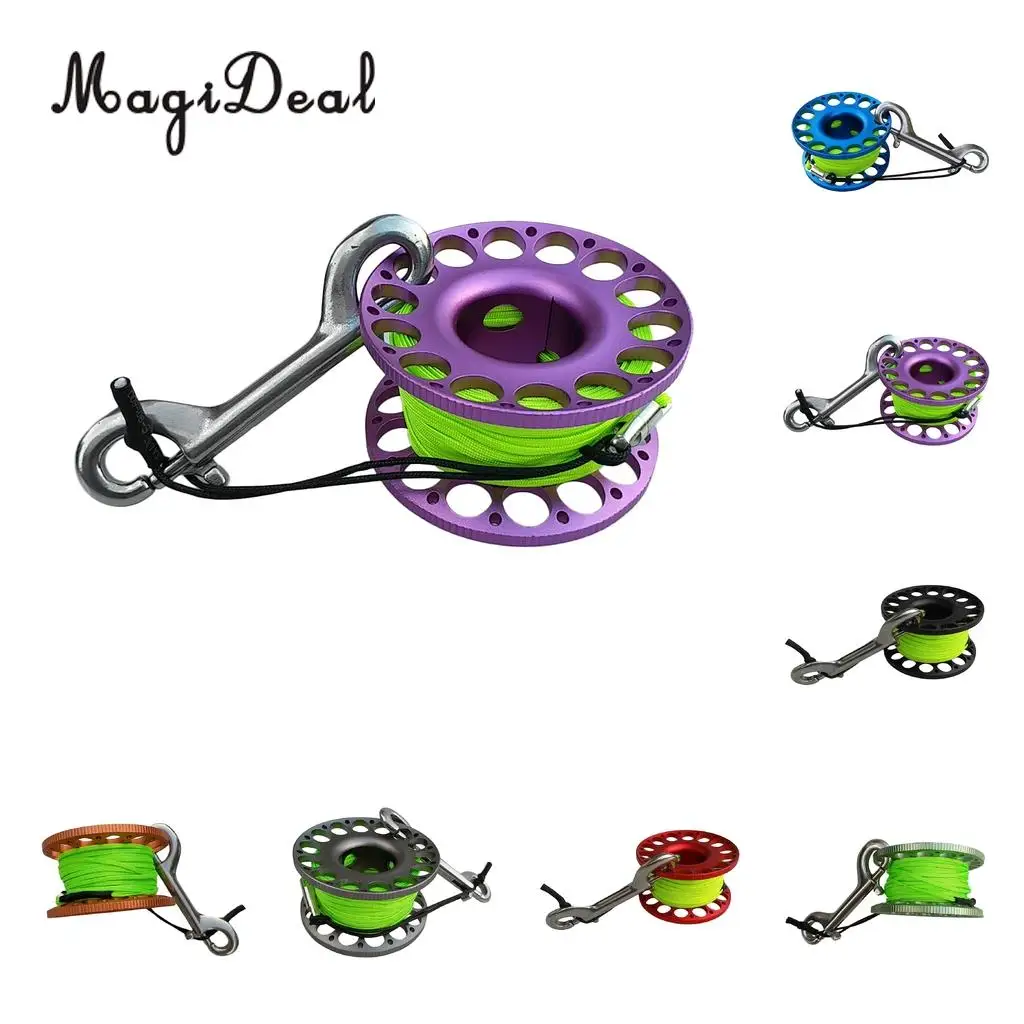 Underwater Premium Aluminum Alloy Finger Reel Spool & 30m Line, Double Dual End Bolt Clip for Scuba Diving Dive -  Reel Color