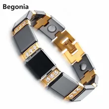 Fresco de la manera Negro De Cerámica Para Hombre Pulsera de Equilibrio de La Salud Pulsera Con Incrustaciones de Joyas de Piedra de la Energía Magnética