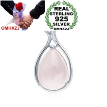 OMHXZJ Геометрическая бабочка Роза кварц Женская Мода kpop 925 серебряные подвески-шармы PE79 без цепи ожерелье