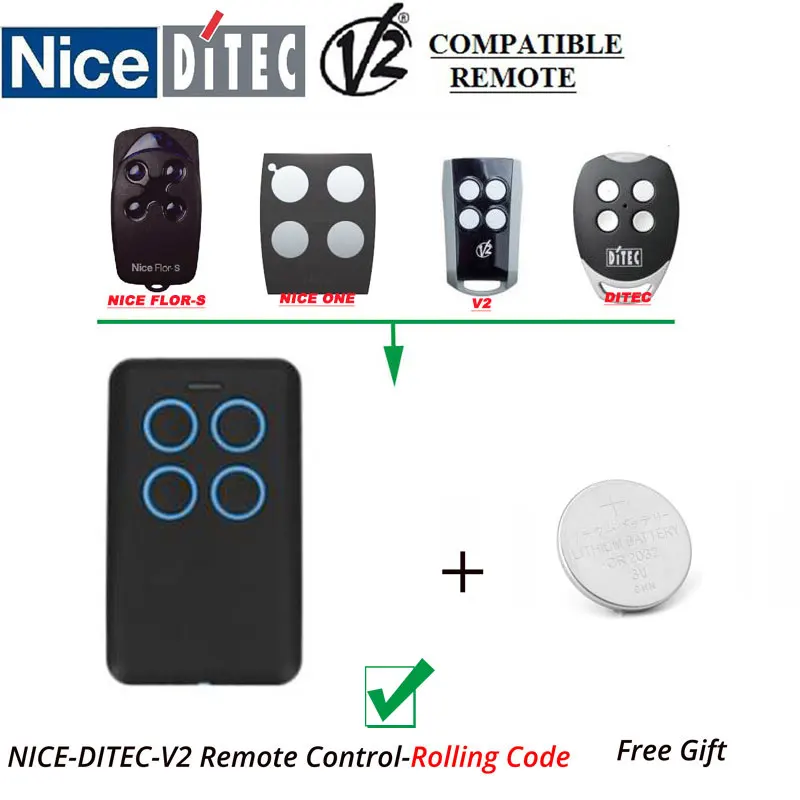 

2pcs Wireless Automatic Gate door Remote Control Clone NICE V2 DITEC Up to 4 Different Remote in ONE
