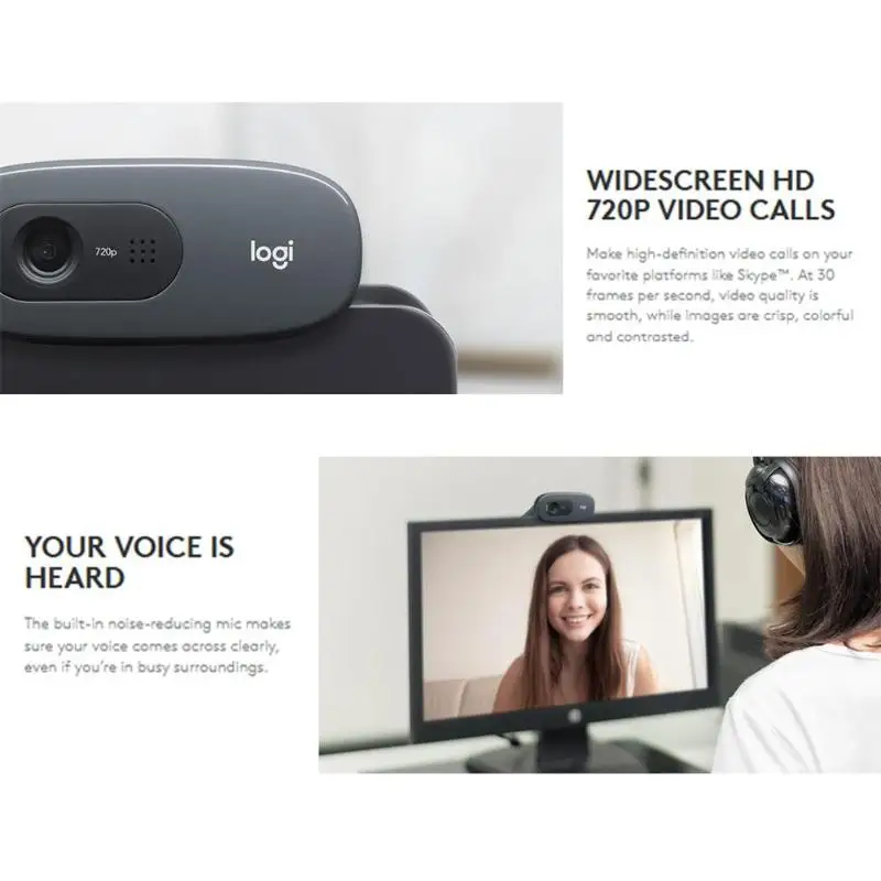 Широкоформатная веб-камера logitech C270/C270i, 720p HD 1280*960, встроенный микрофон, гибкая веб-камера, веб-камера для дома, офиса, Skype