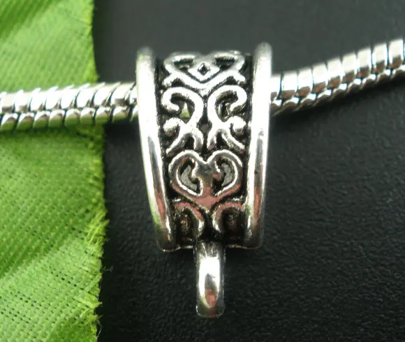 

European Style Bails Beads Half Round silver color Pattern Pattern 19mm( 6/8") x 10mm( 3/8") , 6 PCs new