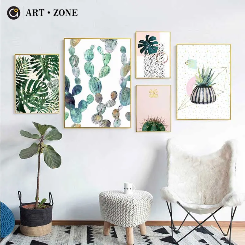 

ART ZONE Green Plants Cactus Nordic Canvas Painting Wall Art Print Picture For Living Room Bedroom Home Decoration Poster