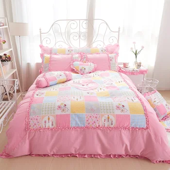 

100%Cotton king queen twin size girls single double Bedding set princess style ruffles bed set bedskirt set pillowcases