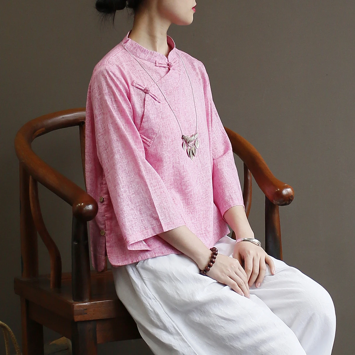 Women Short Loose Chinese Style Blouse Ladies Cotton Linen Vintage Summer Three Quarter Sleeve Retro Shirt Tops Female 2019 2