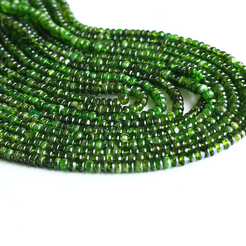 

Wholesale Natural Genuine Dark Green Chrome Diopside Alalite Rondelle Wheel Loose Beads 15" 05303