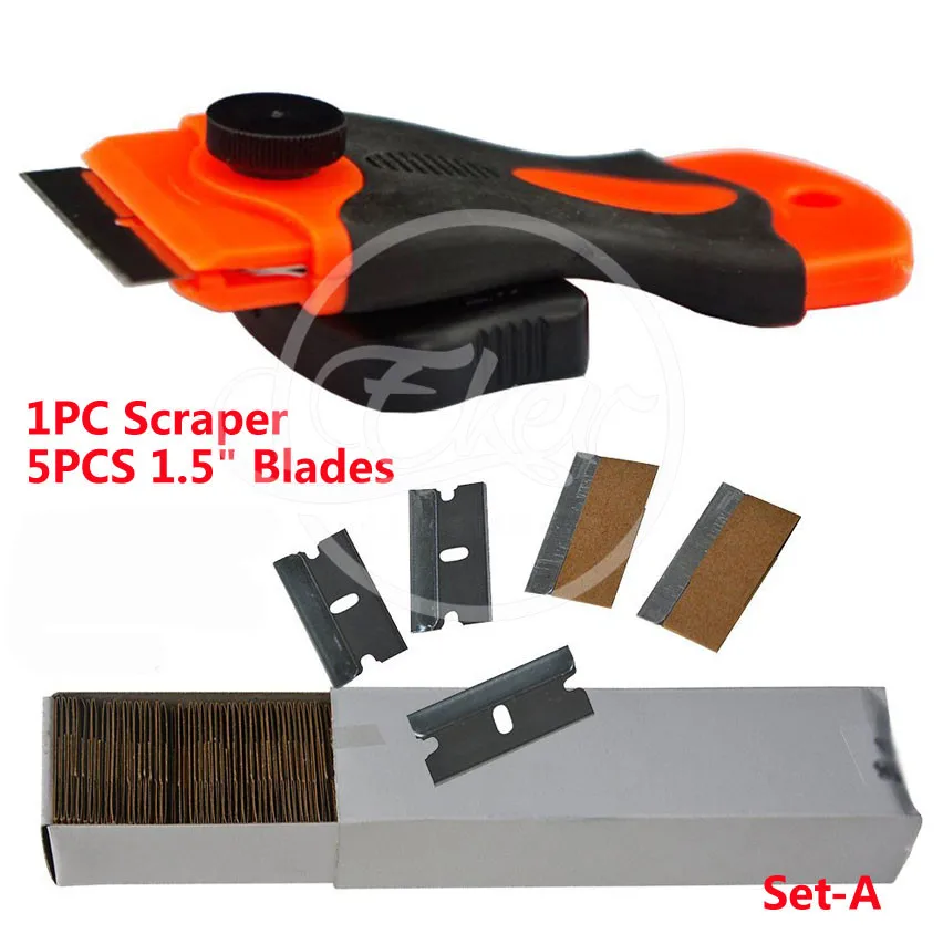 

Free Shipping 100PCS 1.5" Automotive Double Edged Carbon Steel Razor Blades and 1PC Mini Razor Scraper For Glue Removing