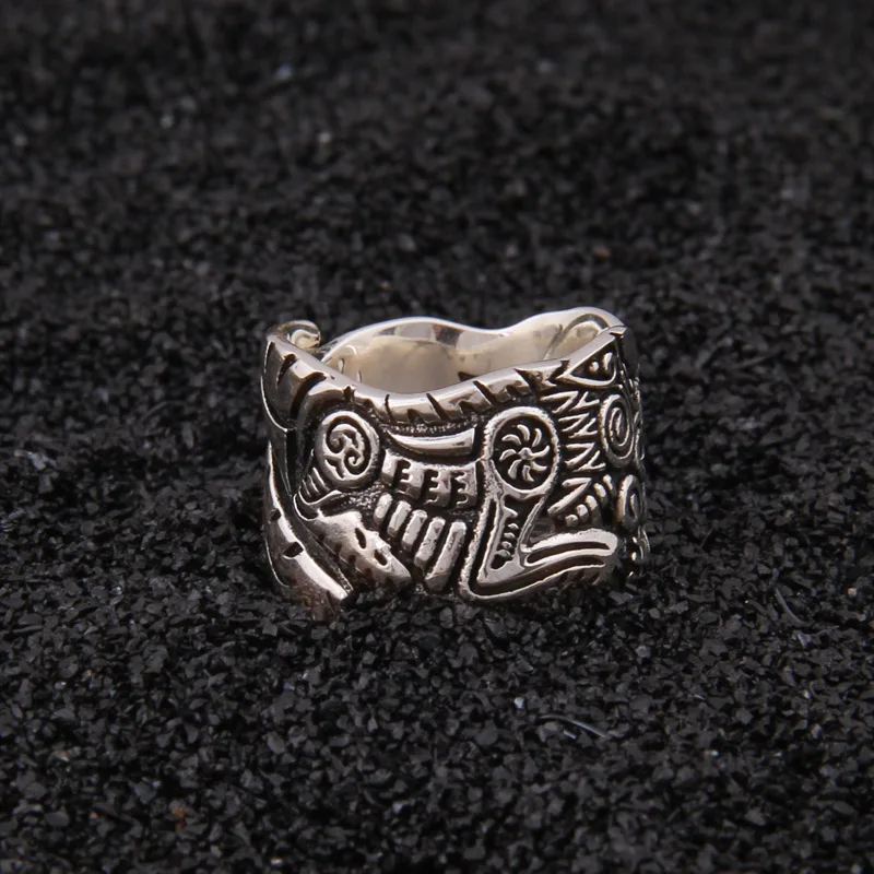 Регулируемое кольцо Viking Double Wolf из серебра 925 пробы в подарок