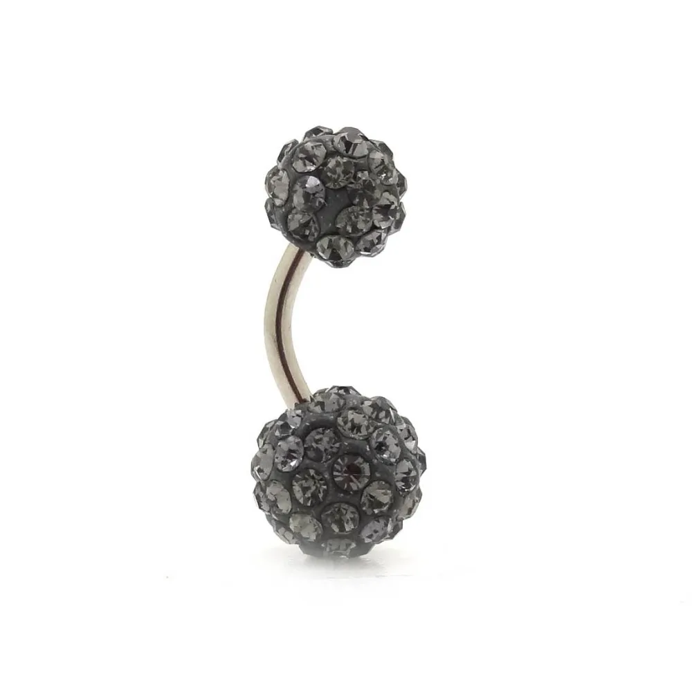 

New Sytle Double 10mm & 8mm Grey Crystal Macrame Belly Button Rings,Surgical Navel Ring Body Piercing Jewelry For Women Dance