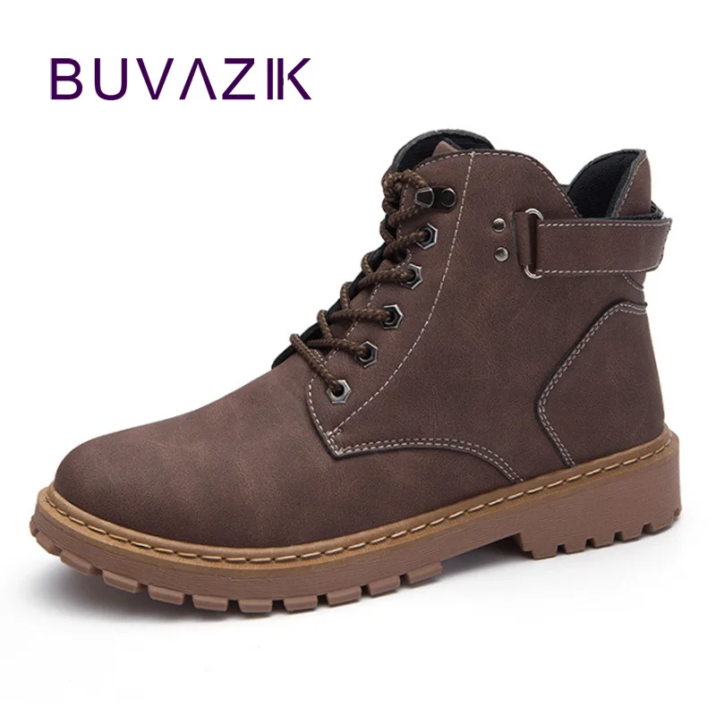 

BUVAZIK 2018 new men autumn boots waterproof leather motorcycle boots men high top casual desert boots Non-slip rubber sole