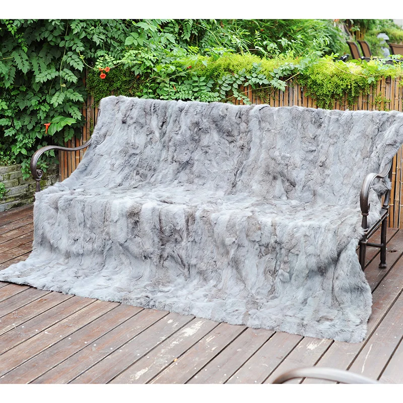 

CX-D-11K European Fashion Customized Size Bedding Set Real Rabbit Fur Blanket Big Sofa Living Room Carpet Floor Throw Blanket