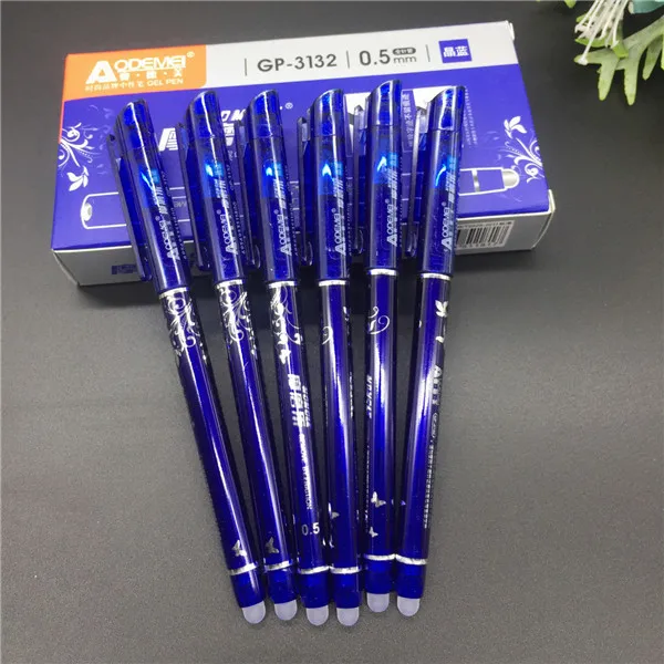 12 шт./упак. стирающиеся ручки чернилами 0,5 мм гелевая ручка черного цвета 4 цвета для детей; отличный подарок; - Цвет: Синий