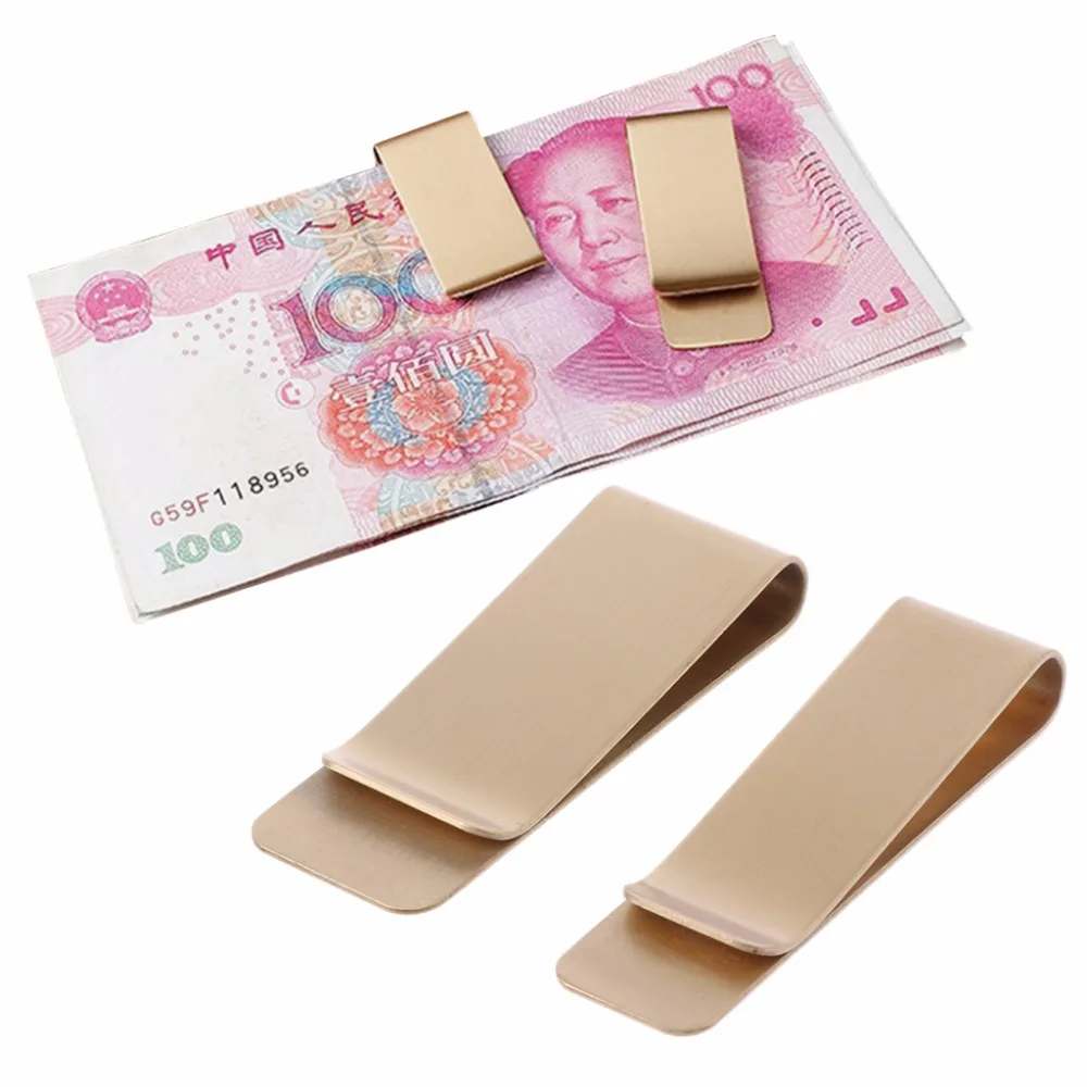 Thinkthendo 2017 New Slim Pocket Brass Metal Clip Men Purse Credit Card Cash Clamp Money Wallet 2 Size huismerk kopen in de aanbieding