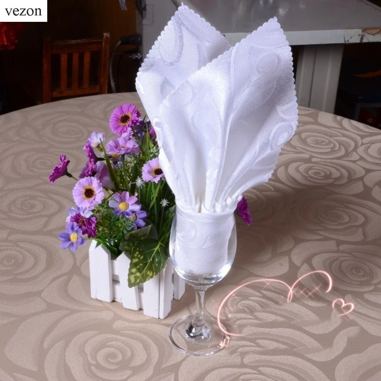 

vezon New Elegant Polyester Satin Jacquard Napkins for Restaurant Hote Home Weddings White Colors