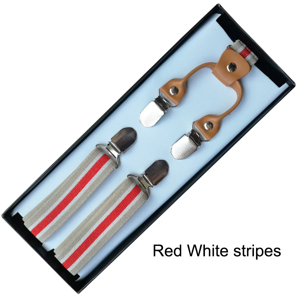 4 Clip Men/'s Suspenders 39 inch stripes Braces Women Elastic Adjustable Straps